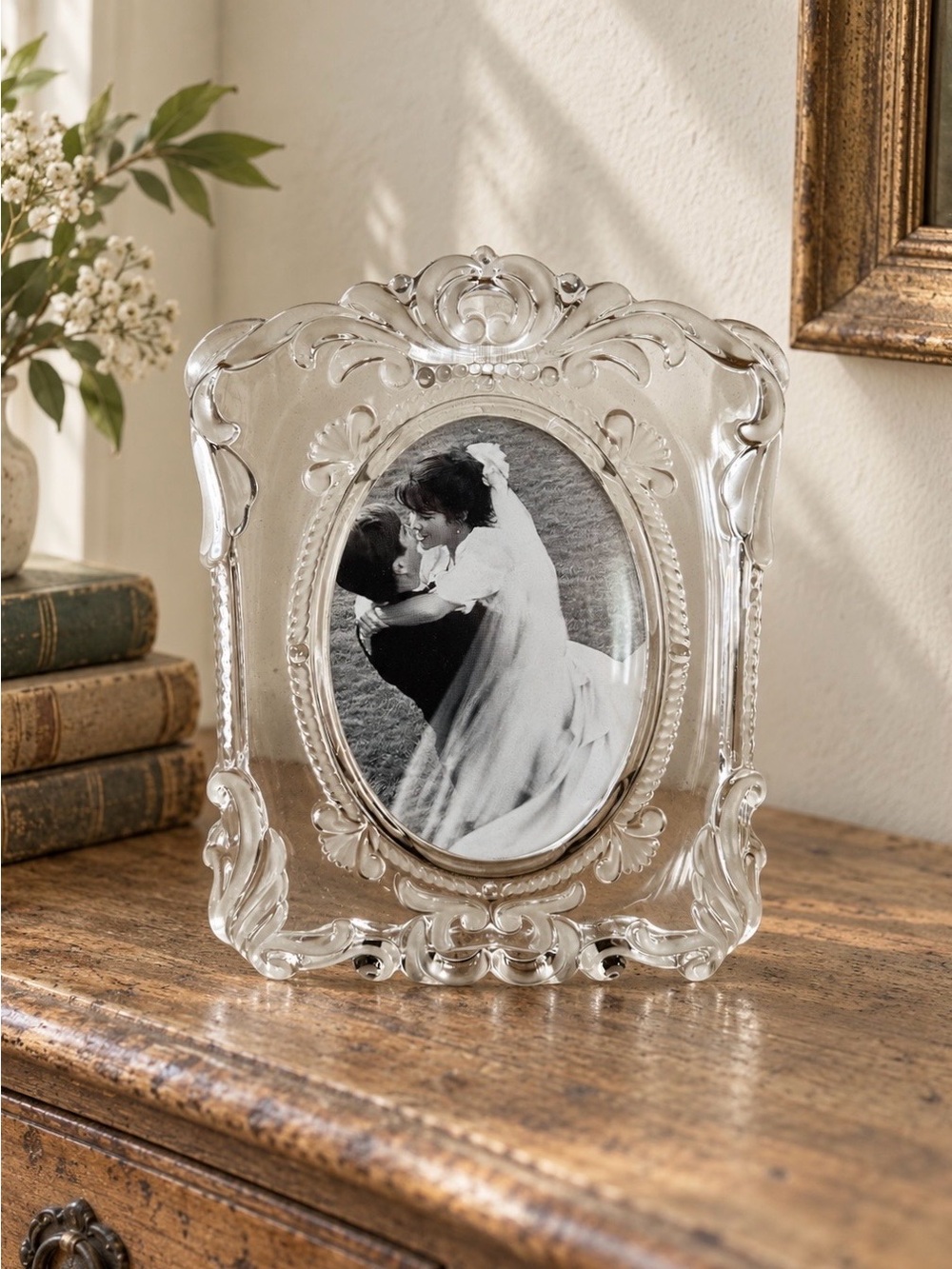Mikasa Crystal Picture Frame, Ornate Oval 5x7 Photo Opening, New in Box